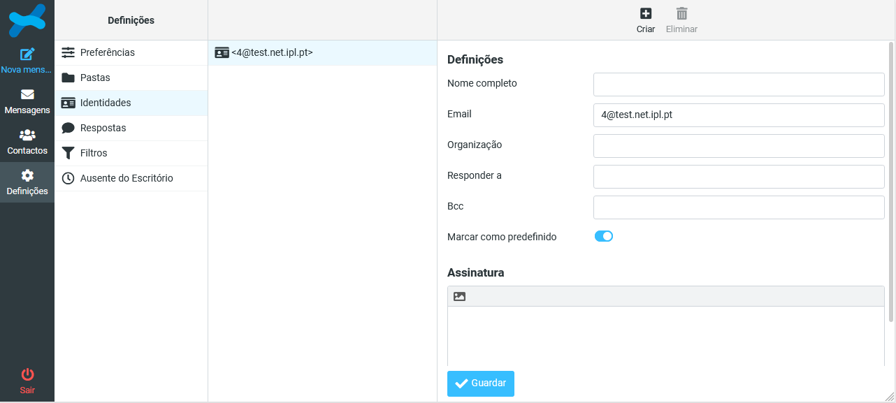 Webmail - Definições de Identidade
