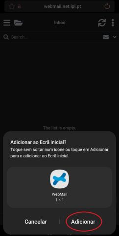 Confirmar adicionar ao ecrã principal e clicar em Adicionar